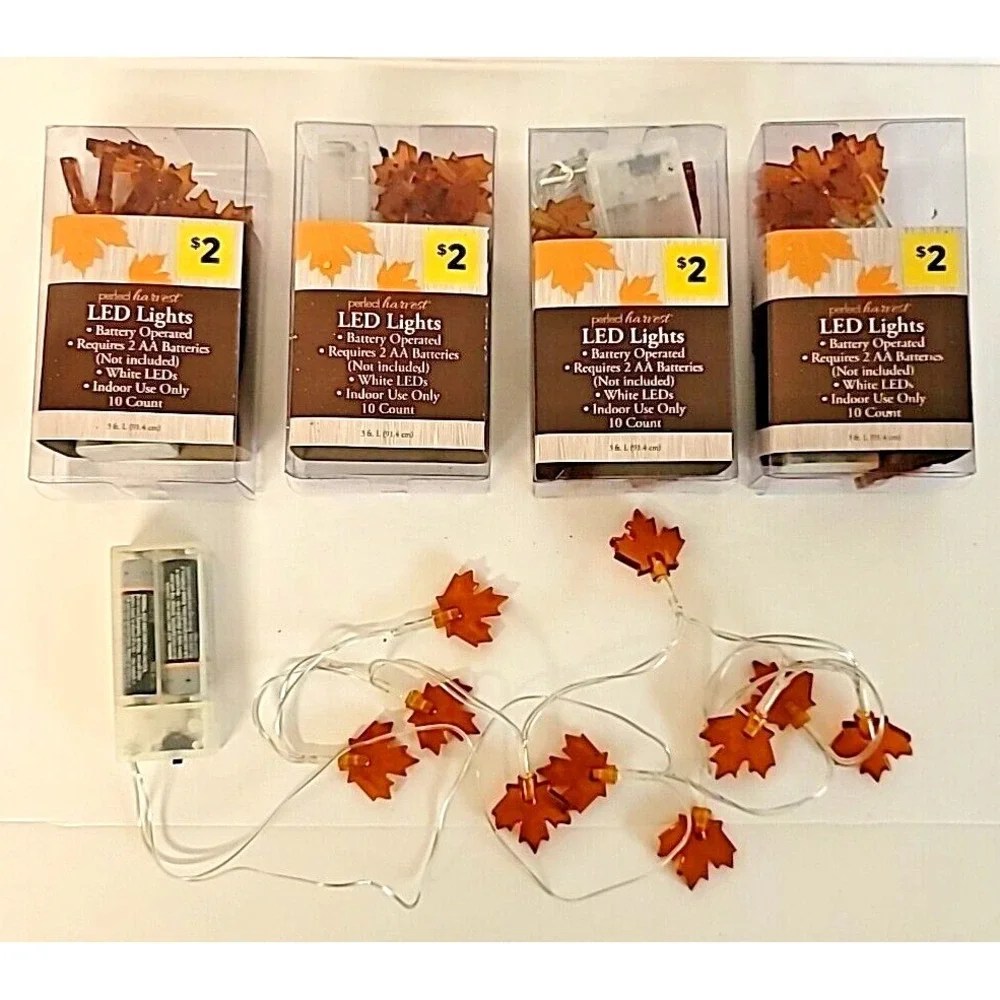 Set of 5 Brown Maple Leaf LED Lights Battery Operated Fall Thanksgiving